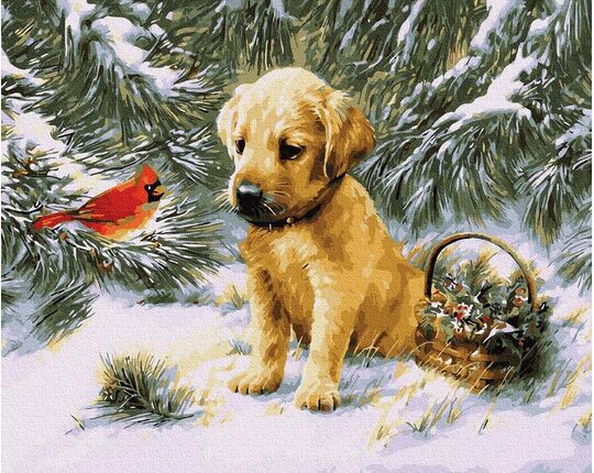 Puppy under the Christmas tree paint by numbers