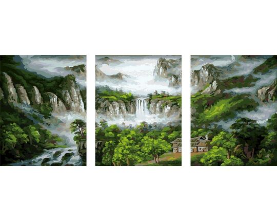 Waterfall in the mountains paint by numbers