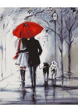 Walk under the red umbrella
