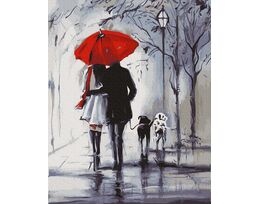 Walk under the red umbrella