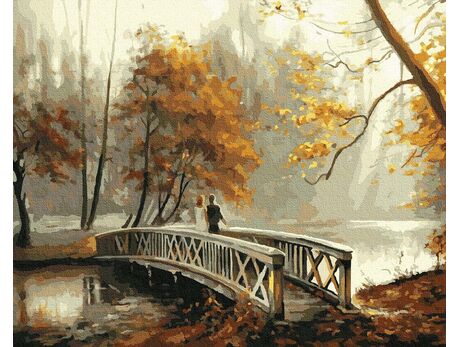 A bridge in an autumn park paint by numbers