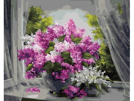 Bouquet of lilacs on the window paint by numbers
