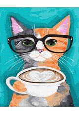 A cat with a cup of latte