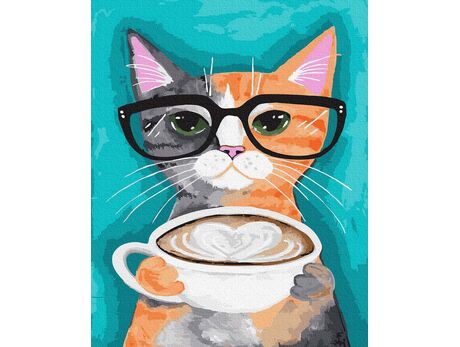 A cat with a cup of latte paint by numbers