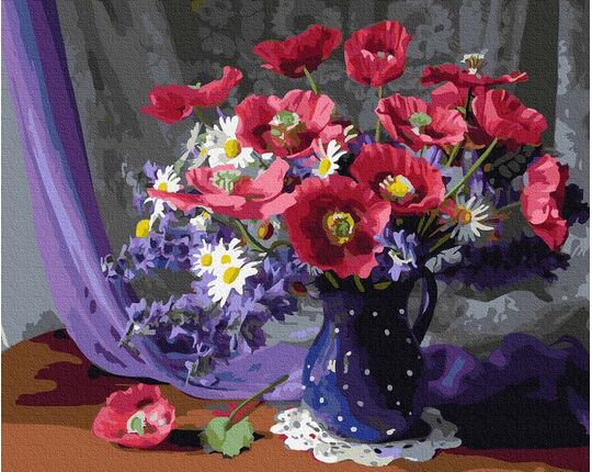 Bouquet in a blue vase paint by numbers