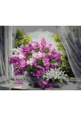 Bouquet of lilacs on the window 50x65cm