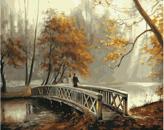 Bridge in an autumn park 50x65cm paint by numbers