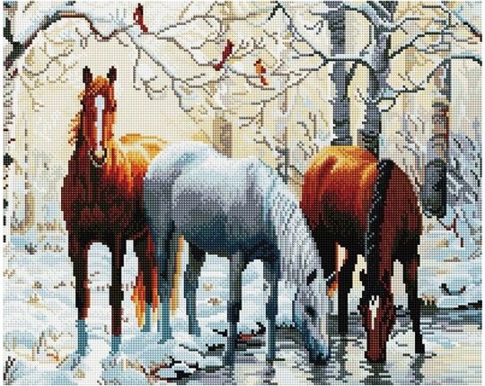 Horses by the river diamond painting