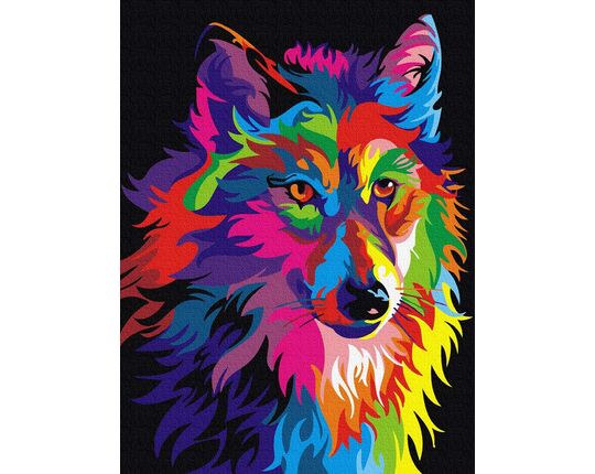 Colorful wolf paint by numbers
