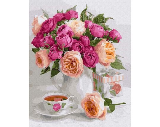 A bouquet of roses on the table paint by numbers