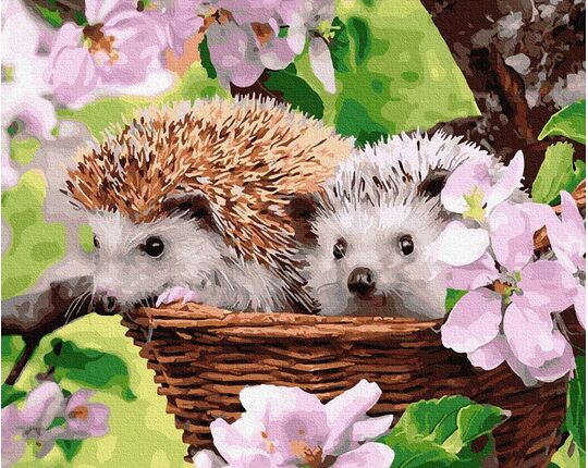 Hedgehogs in a basket paint by numbers