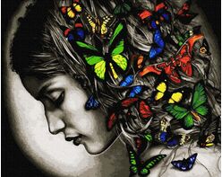 Colorful butterflies in the hair 40x50cm