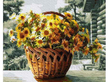 A bouquet of flowers in a basket paint by numbers