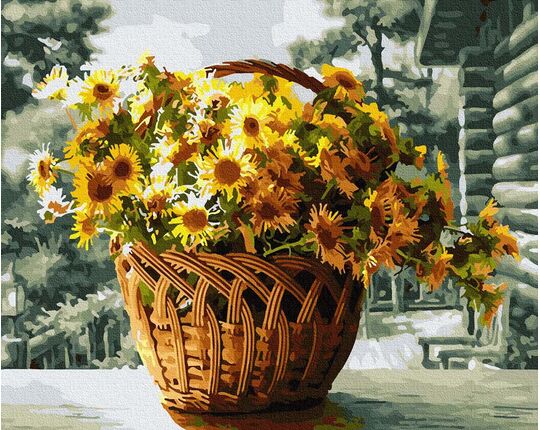 A bouquet of flowers in a basket paint by numbers