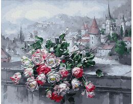 Roses and old town view