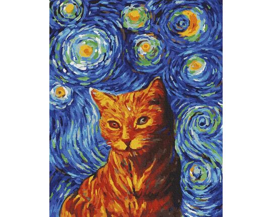 Ginger cat in the style of van Gogh paint by numbers