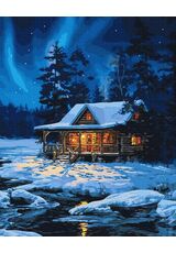 Wood cottage in winter