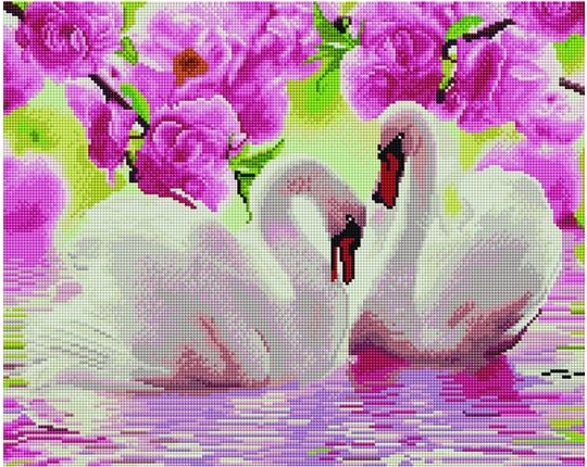 White swans on the water diamond painting
