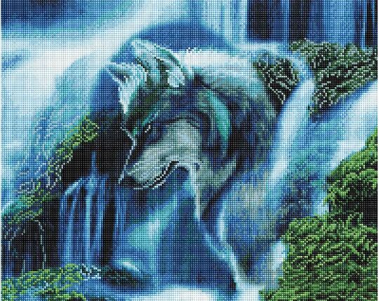 Wolf waterfall diamond painting