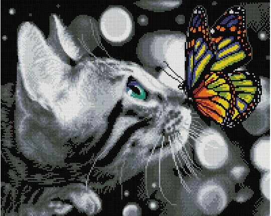 Kitten and butterfly diamond painting
