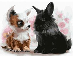 Puppy with a bunny 30x40cm
