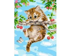 Kitten on a cherry branch