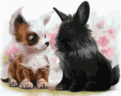 Puppy with a bunny 40x50cm