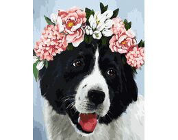 Dog with a wreath