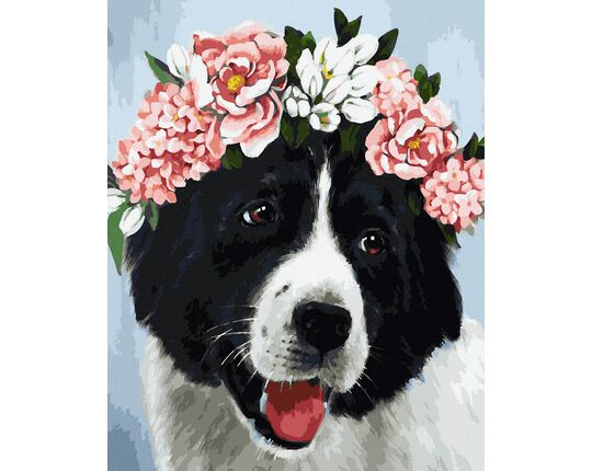 Dog with a wreath paint by numbers