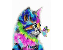A cat and a butterfly in colorful tones