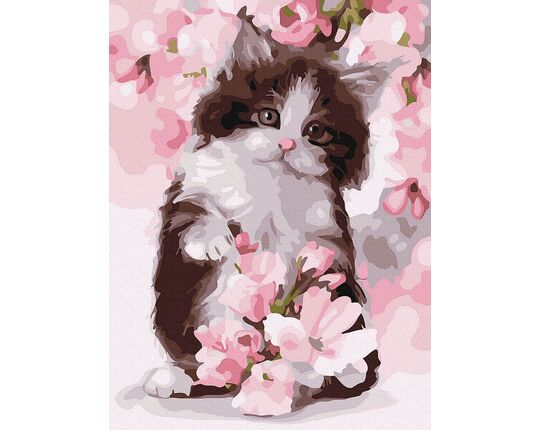 Kitten in flowers 30x40 cm paint by numbers