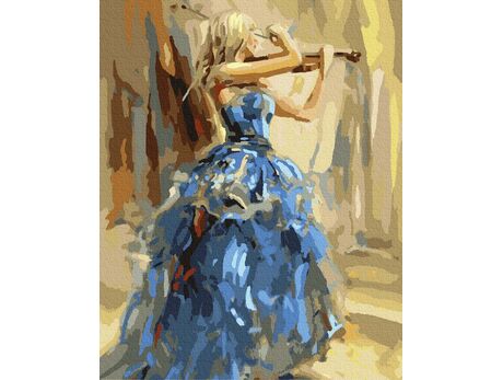 Платья масло фото Violinist in a blue dress 40cm*50cm (no frame)