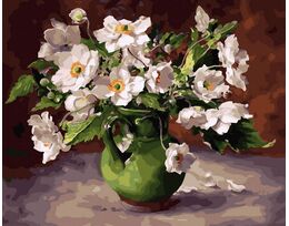 White flowers in a green jug 40cm*50cm (no frame)