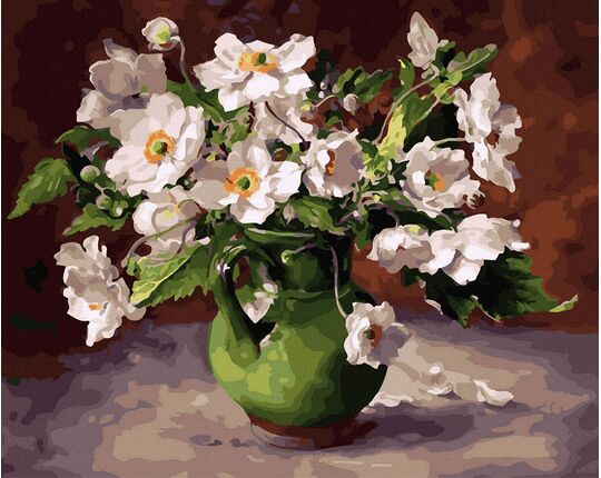 White flowers in a green jug 40cm*50cm (no frame) paint by numbers