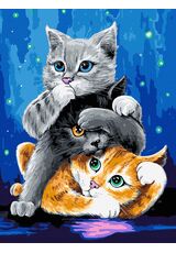 Three Kittens in the Land of Blue Skies 30x40 cm