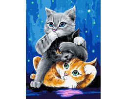 Three Kittens in the Land of Blue Skies 30x40 cm