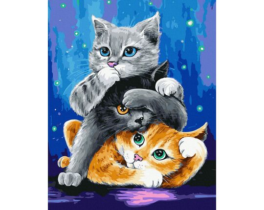 Three Kittens in the Land of Blue Skies 40x50 cm paint by numbers