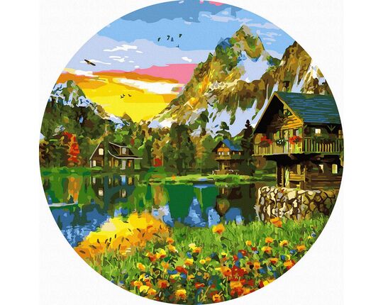 Vivid colors of nature 40x40 cm on a round frame paint by numbers