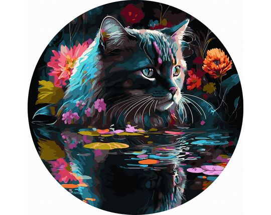 Mirror of Cat Dreams 40x40 cm on a round frame paint by numbers