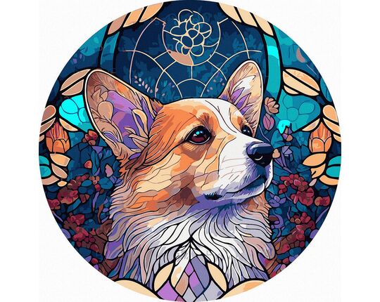 Royal Corgi 40x40 cm on a round frame paint by numbers