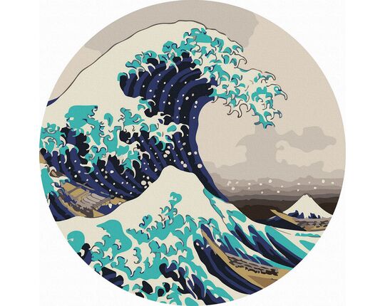 the Great Wave off Kanagawa 40x40 cm on a round frame paint by numbers