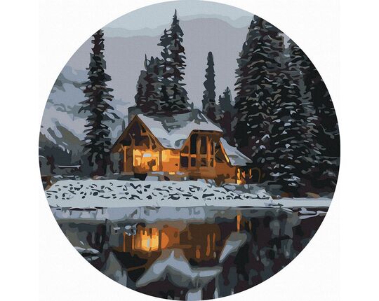 Silence in Snow Land 40x40 cm on a round frame paint by numbers