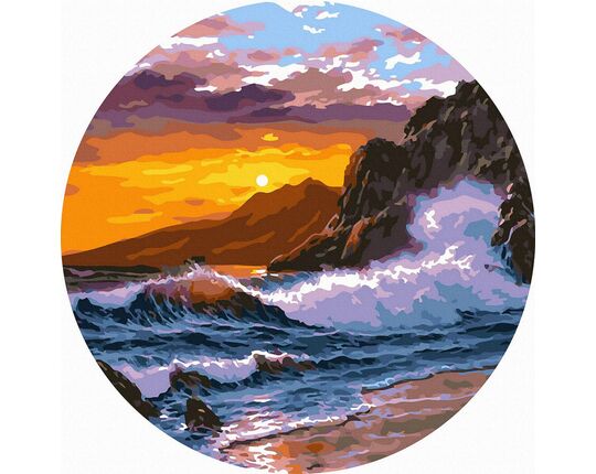 Sea Whisper of Rock Peaks 40x40 cm on a round frame paint by numbers