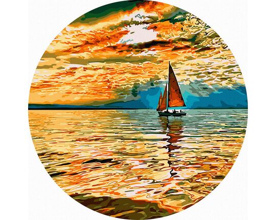 Bright colors of sunset 40x40 cm on a round frame paint by numbers