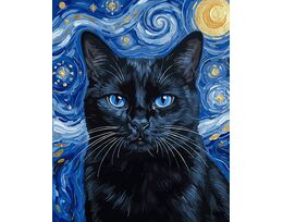 Black cat illuminated by a starry night 40x50 cm