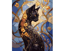 Golden flowers and a black cat 40x50 cm