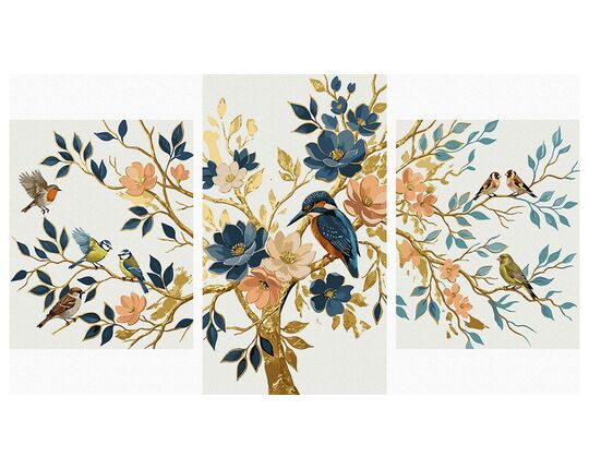 Birds among flowers Triptych 70x120 cm paint by numbers