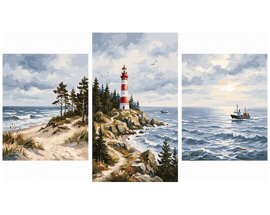 Lighthouse on the Baltic Triptych 70x120 cm paint by numbers