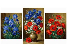 Irises, poppies and daisies Triptych 70x120 cm