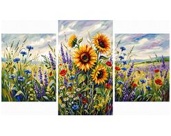 Swayed by the meadow wind Triptych 70x120 cm